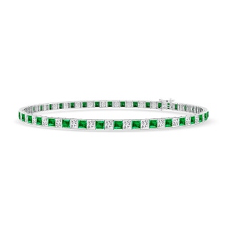 2.2mm AAA Princess-Cut Diamond and Emerald Tennis Bracelet in 10K White Gold