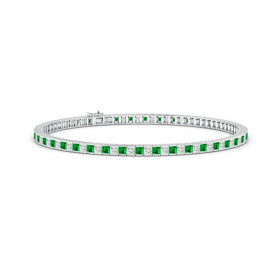 2.2mm AAA Princess-Cut Diamond and Emerald Tennis Bracelet in White Gold 