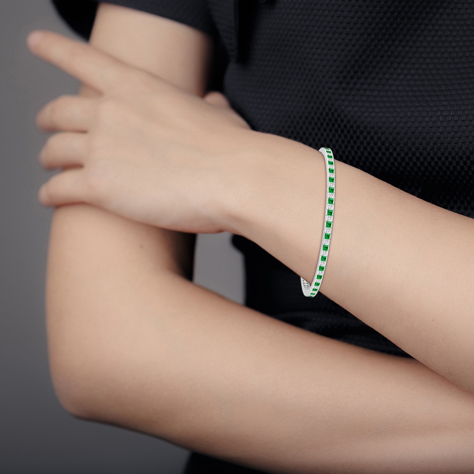 2.2mm AAA Princess-Cut Diamond and Emerald Tennis Bracelet in White Gold product image