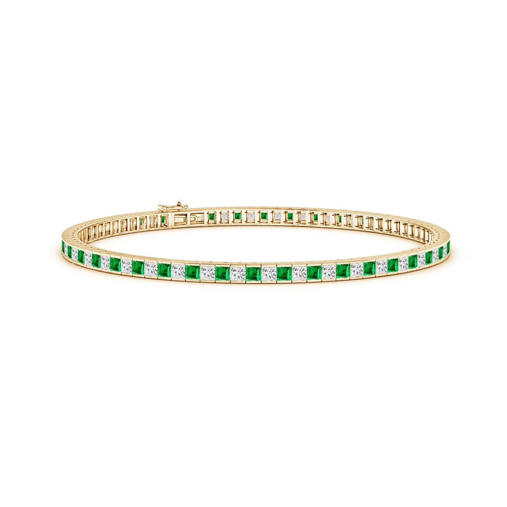 2.2mm AAA Princess-Cut Diamond and Emerald Tennis Bracelet in Yellow Gold 