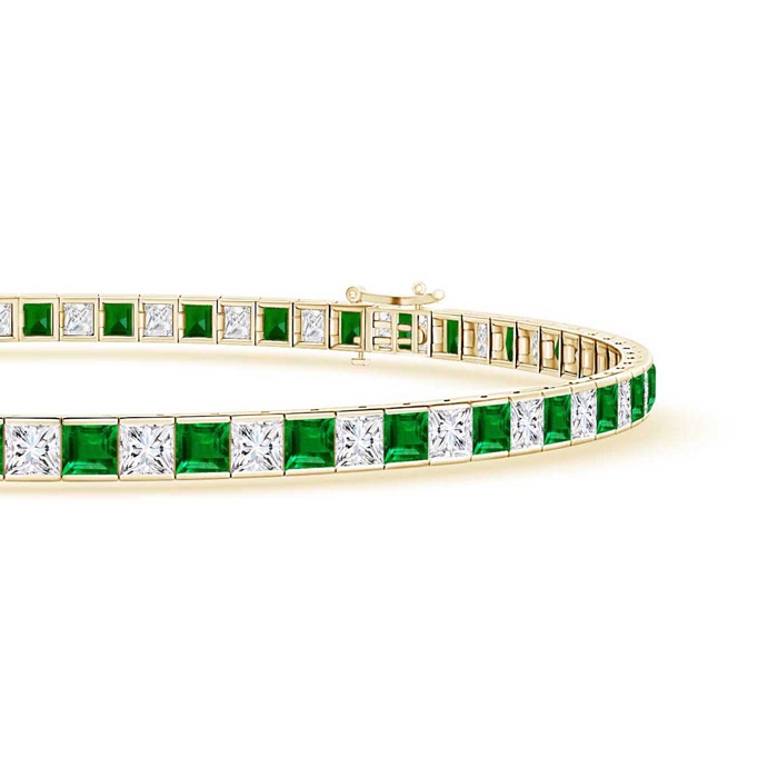 2.2mm AAAA Princess-Cut Diamond and Emerald Tennis Bracelet in 10K Yellow Gold Product Image