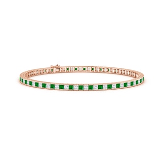 2.2mm AAAA Princess-Cut Diamond and Emerald Tennis Bracelet in Rose Gold