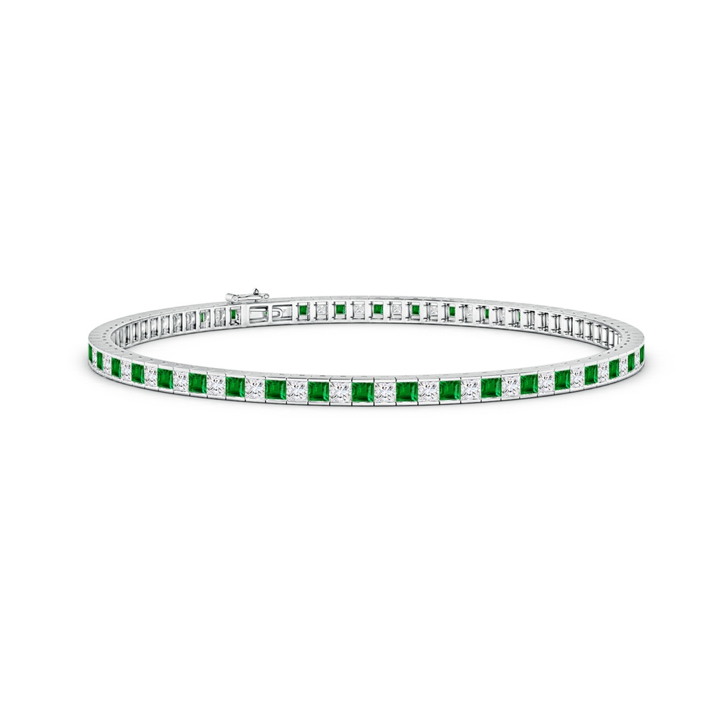 2.2mm AAAA Princess-Cut Diamond and Emerald Tennis Bracelet in White Gold