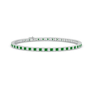 2.2mm AAAA Princess-Cut Diamond and Emerald Tennis Bracelet in White Gold