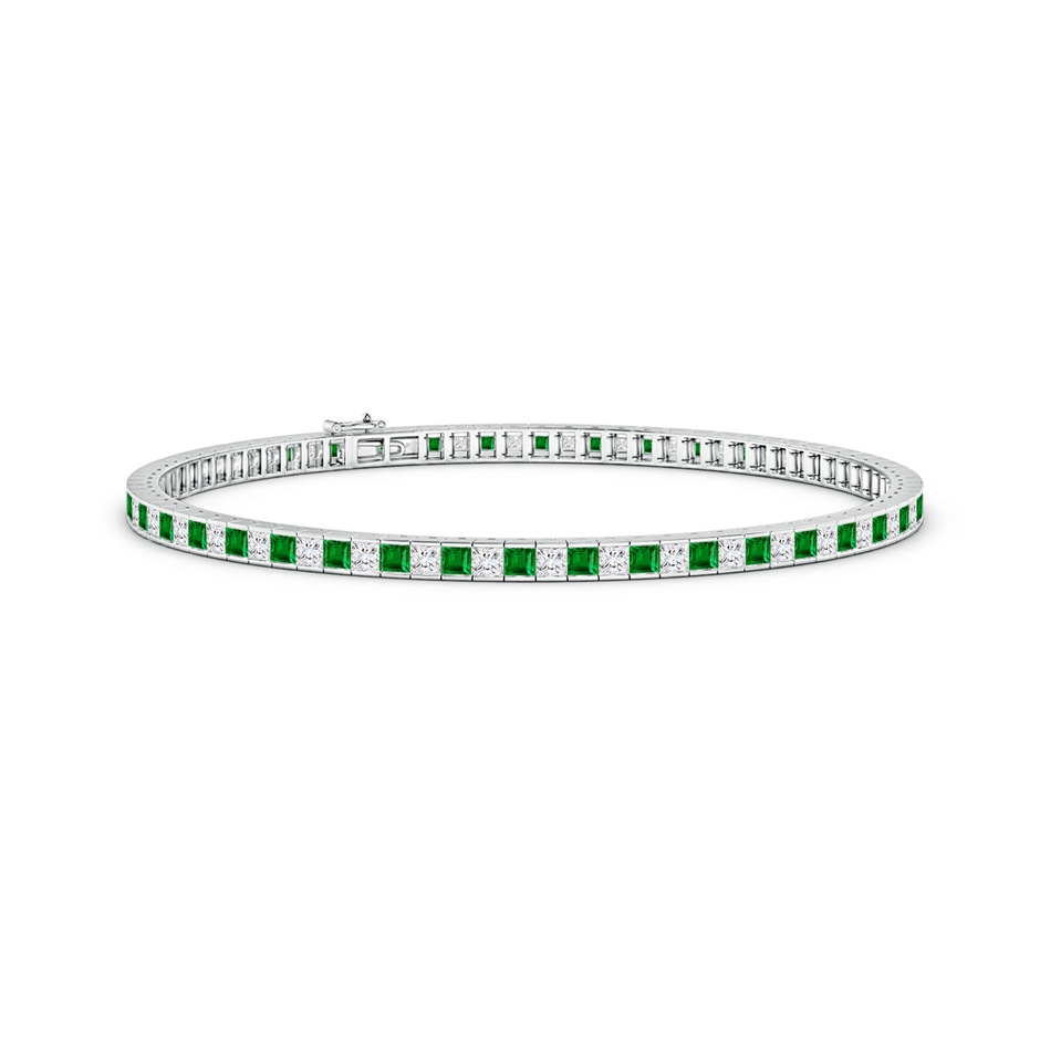 2.2mm AAAA Princess-Cut Diamond and Emerald Tennis Bracelet in White Gold 