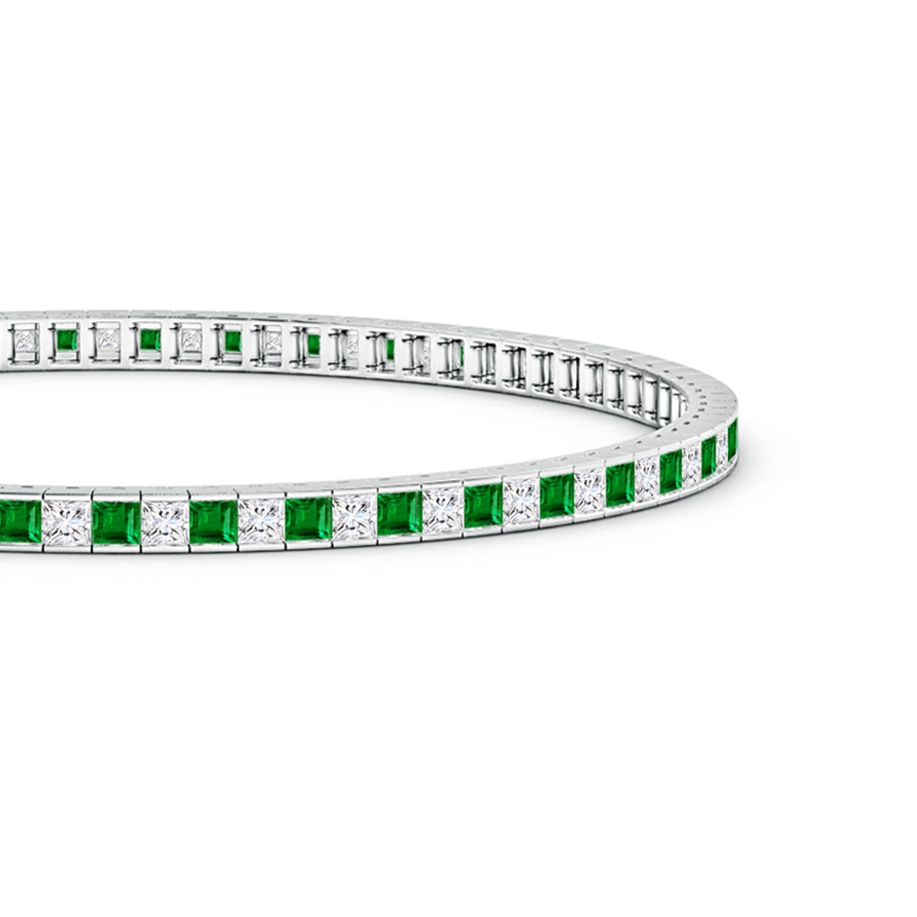 2.2mm AAAA Princess-Cut Diamond and Emerald Tennis Bracelet in White Gold Product Image