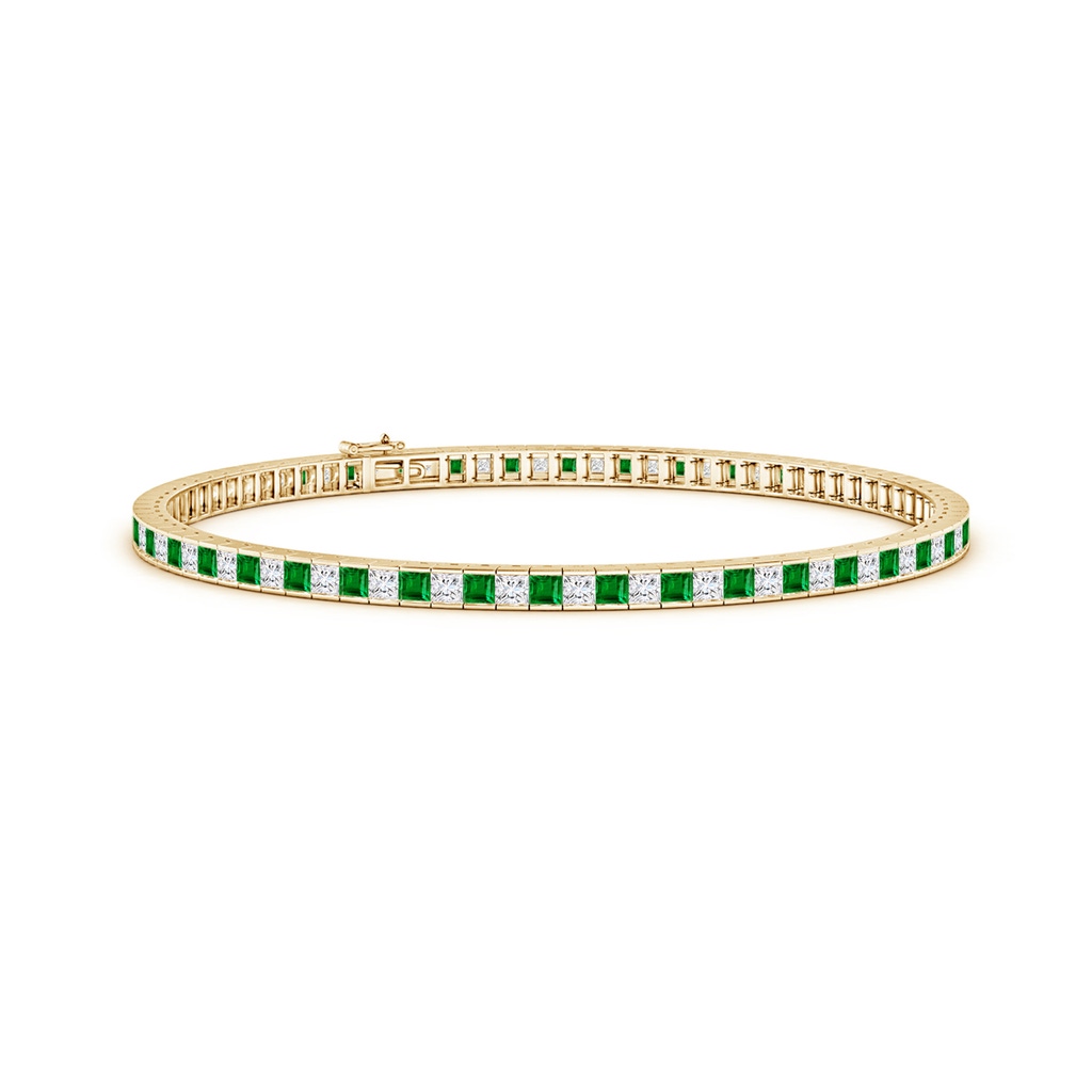 2.2mm AAAA Princess-Cut Diamond and Emerald Tennis Bracelet in Yellow Gold