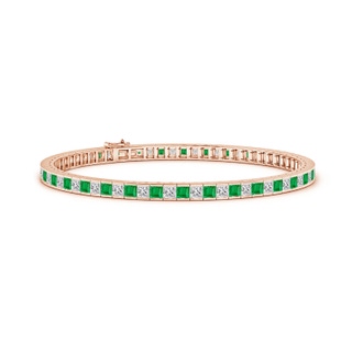 2.5mm AA Princess-Cut Diamond and Emerald Tennis Bracelet in Rose Gold