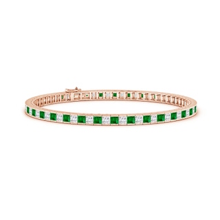 2.5mm AAAA Princess-Cut Diamond and Emerald Tennis Bracelet in Rose Gold