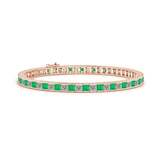 3mm A Princess-Cut Diamond and Emerald Tennis Bracelet in Rose Gold