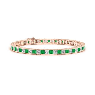 3mm AA Princess-Cut Diamond and Emerald Tennis Bracelet in Rose Gold