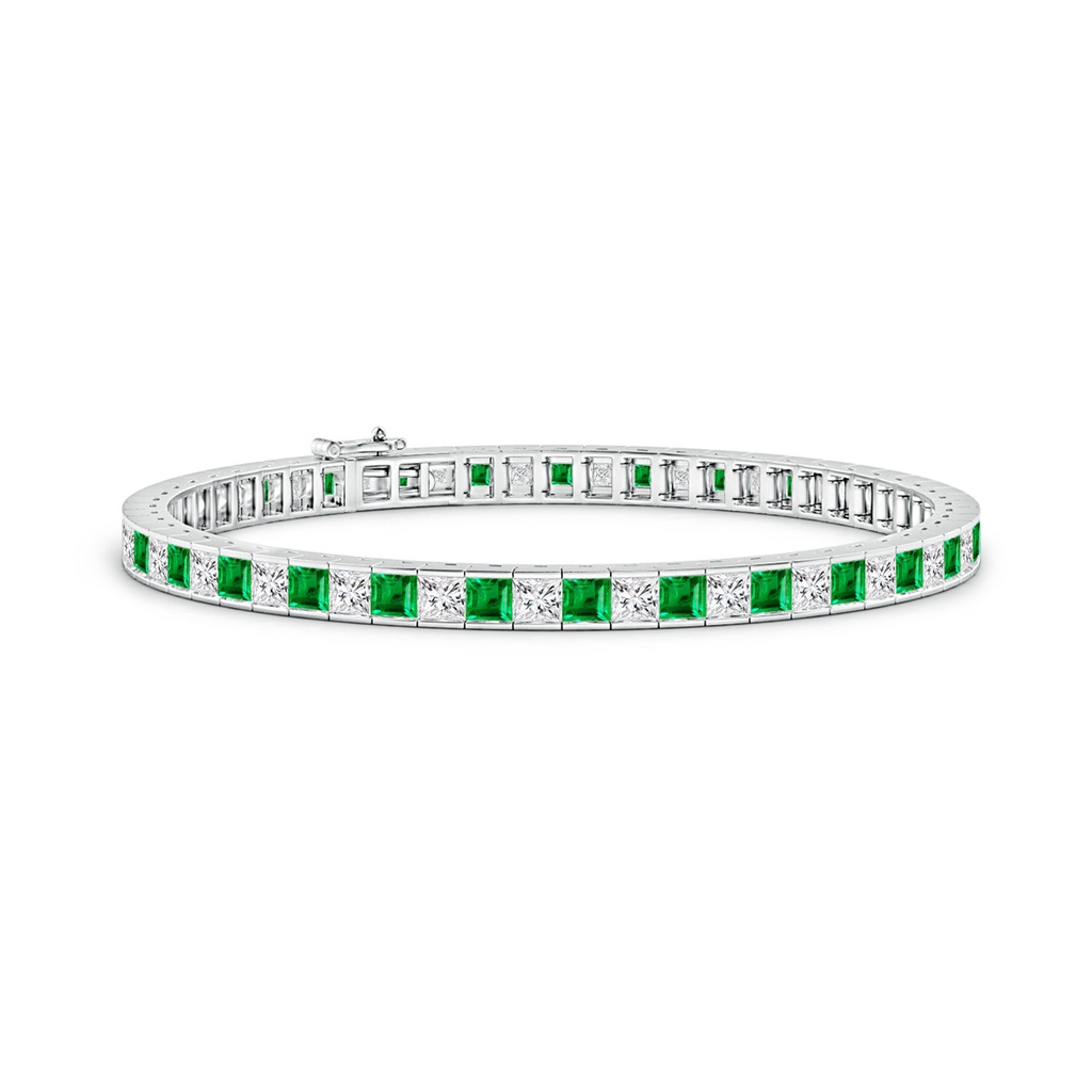 3mm AAA Princess-Cut Diamond and Emerald Tennis Bracelet in White Gold
