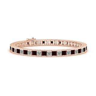 3.5mm A Channel-Set Square Garnet and Diamond Tennis Bracelet in Rose Gold