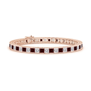 3.5mm AA Channel-Set Square Garnet and Diamond Tennis Bracelet in Rose Gold