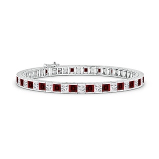3.5mm AAA Channel-Set Square Garnet and Diamond Tennis Bracelet in White Gold