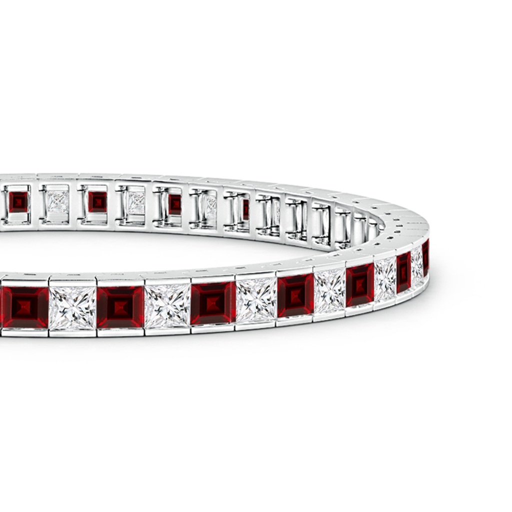 3.5mm AAA Channel-Set Square Garnet and Diamond Tennis Bracelet in White Gold Side-1