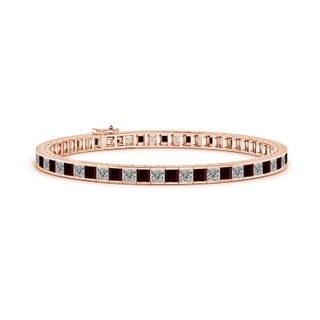 3mm A Channel-Set Square Garnet and Diamond Tennis Bracelet in Rose Gold