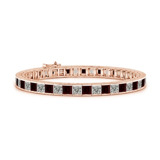 4mm A Channel-Set Square Garnet and Diamond Tennis Bracelet in Rose Gold
