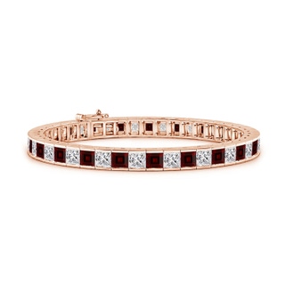4mm AA Channel-Set Square Garnet and Diamond Tennis Bracelet in Rose Gold