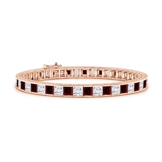 4mm AAAA Channel-Set Square Garnet and Diamond Tennis Bracelet in Rose Gold