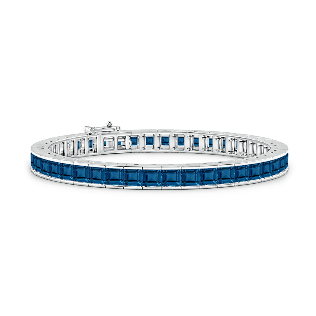 4mm AAA Channel-Set Square London Blue Topaz Tennis Bracelet in White Gold