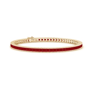 2.5mm AA Channel-Set Square Ruby Tennis Bracelet in 9K Yellow Gold