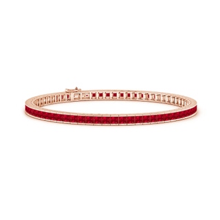 2.5mm AAA Channel-Set Square Ruby Tennis Bracelet in Rose Gold