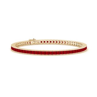 2.5mm AAAA Channel-Set Square Ruby Tennis Bracelet in 9K Yellow Gold
