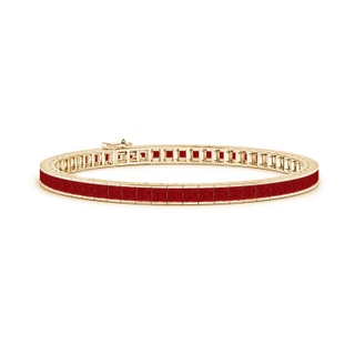 3mm AA Channel-Set Square Ruby Tennis Bracelet in 9K Yellow Gold