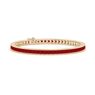 3mm AA Channel-Set Square Ruby Tennis Bracelet in Yellow Gold
