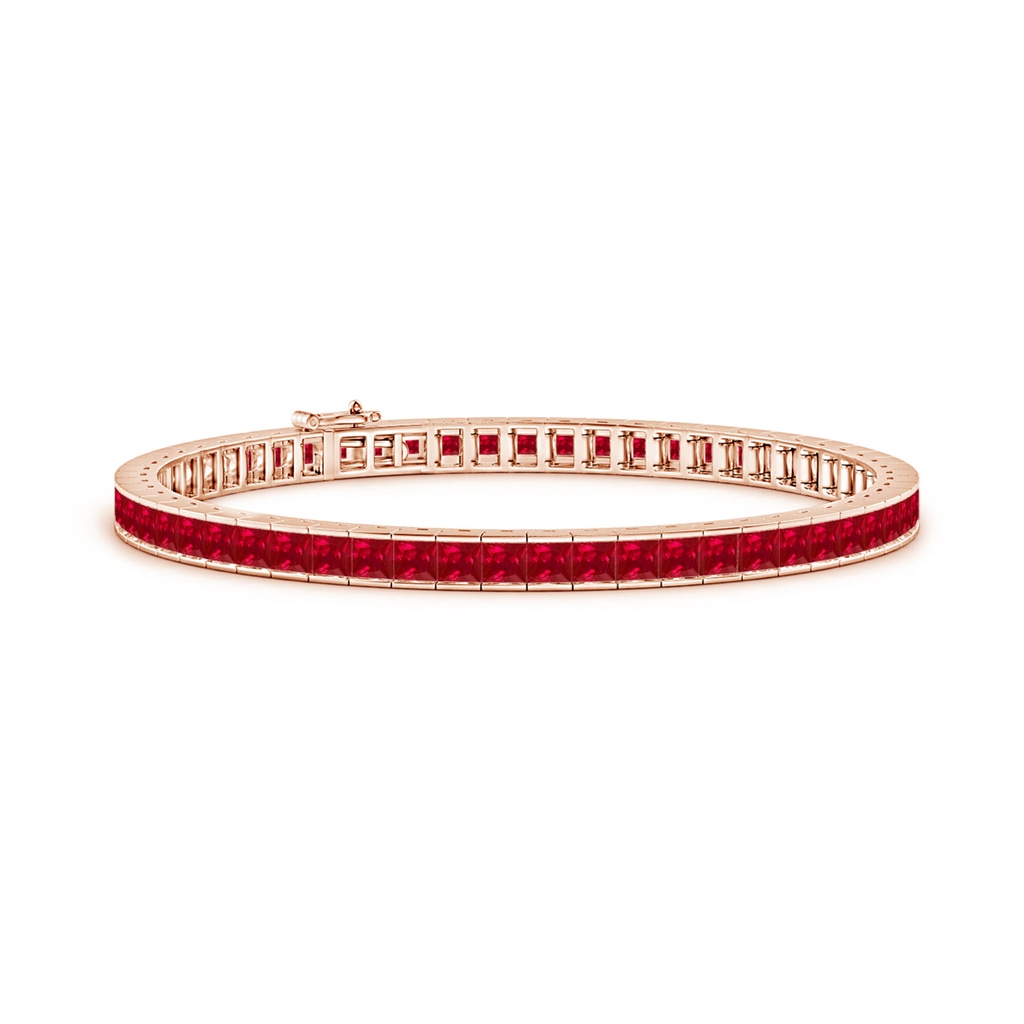 3mm AAA Channel-Set Square Ruby Tennis Bracelet in Rose Gold