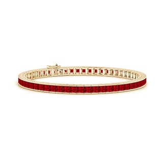 3mm AAAA Channel-Set Square Ruby Tennis Bracelet in Yellow Gold