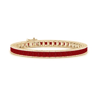 4mm AA Channel-Set Square Ruby Tennis Bracelet in Yellow Gold