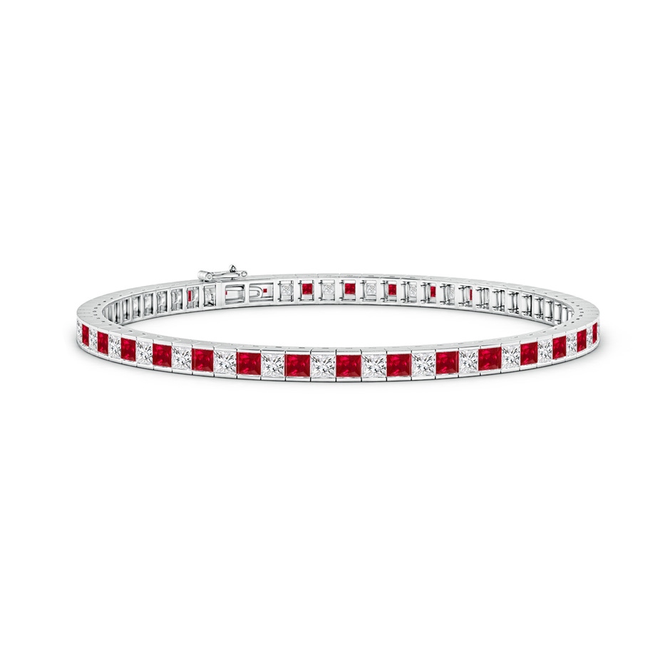 2.5mm AAA Channel-Set Square Ruby and Diamond Tennis Bracelet in White Gold 