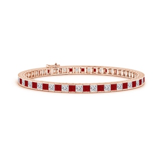 3mm AA Channel-Set Square Ruby and Diamond Tennis Bracelet in Rose Gold