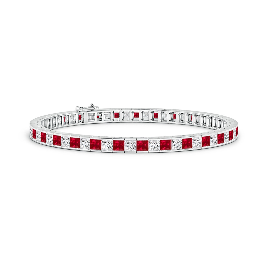 3mm AAA Channel-Set Square Ruby and Diamond Tennis Bracelet in White Gold