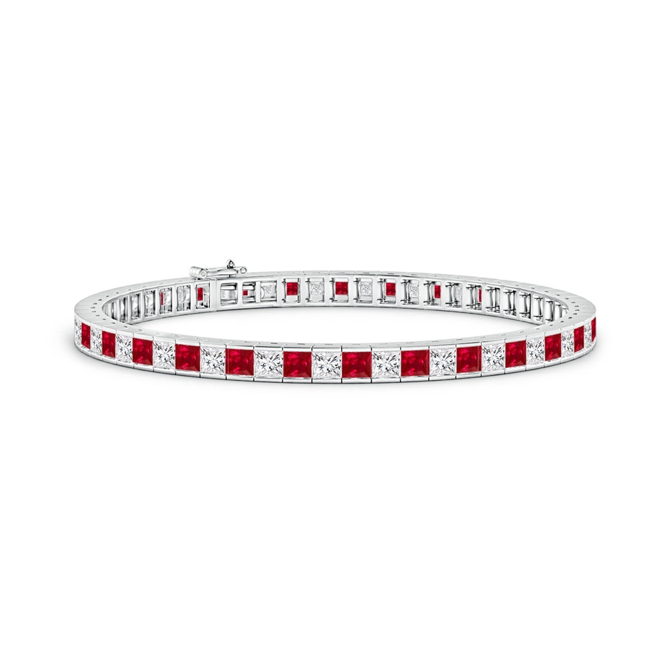 3mm AAA Channel-Set Square Ruby and Diamond Tennis Bracelet in White Gold 