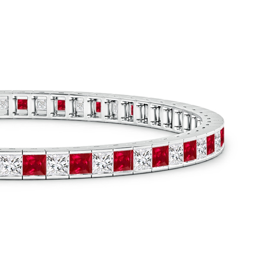 3mm AAA Channel-Set Square Ruby and Diamond Tennis Bracelet in White Gold side-1