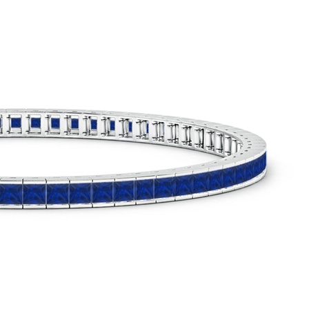 2.5mm AAA Channel-Set Square Sapphire Tennis Bracelet in White Gold - side 1