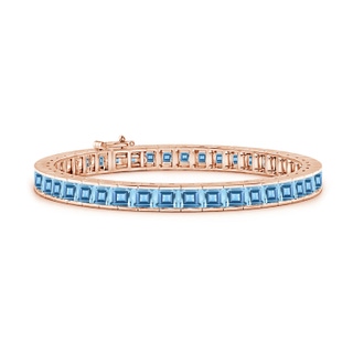 4mm AA Channel-Set Square Swiss Blue Topaz Tennis Bracelet in Rose Gold