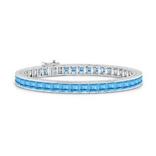 4mm AAA Channel-Set Square Swiss Blue Topaz Tennis Bracelet in White Gold