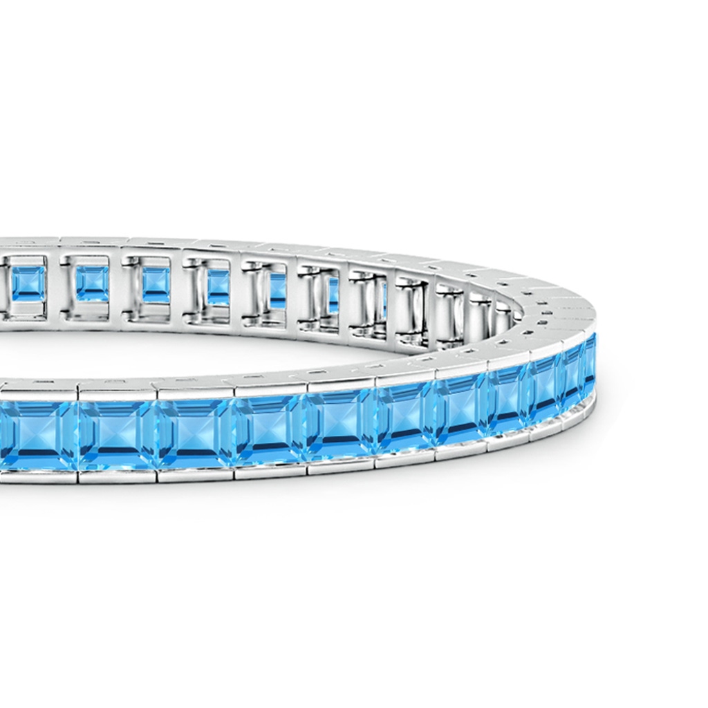 4mm AAA Channel-Set Square Swiss Blue Topaz Tennis Bracelet in White Gold Side-1
