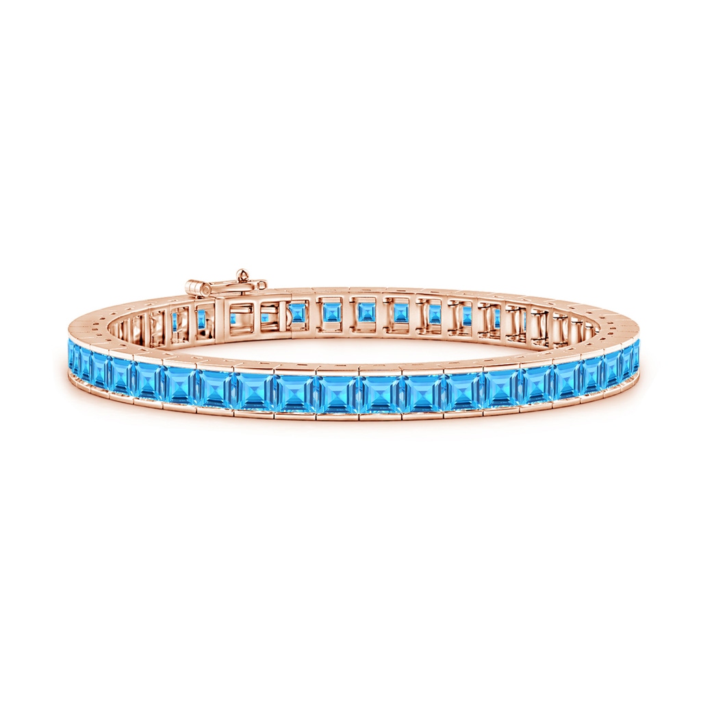 4mm AAAA Channel-Set Square Swiss Blue Topaz Tennis Bracelet in Rose Gold