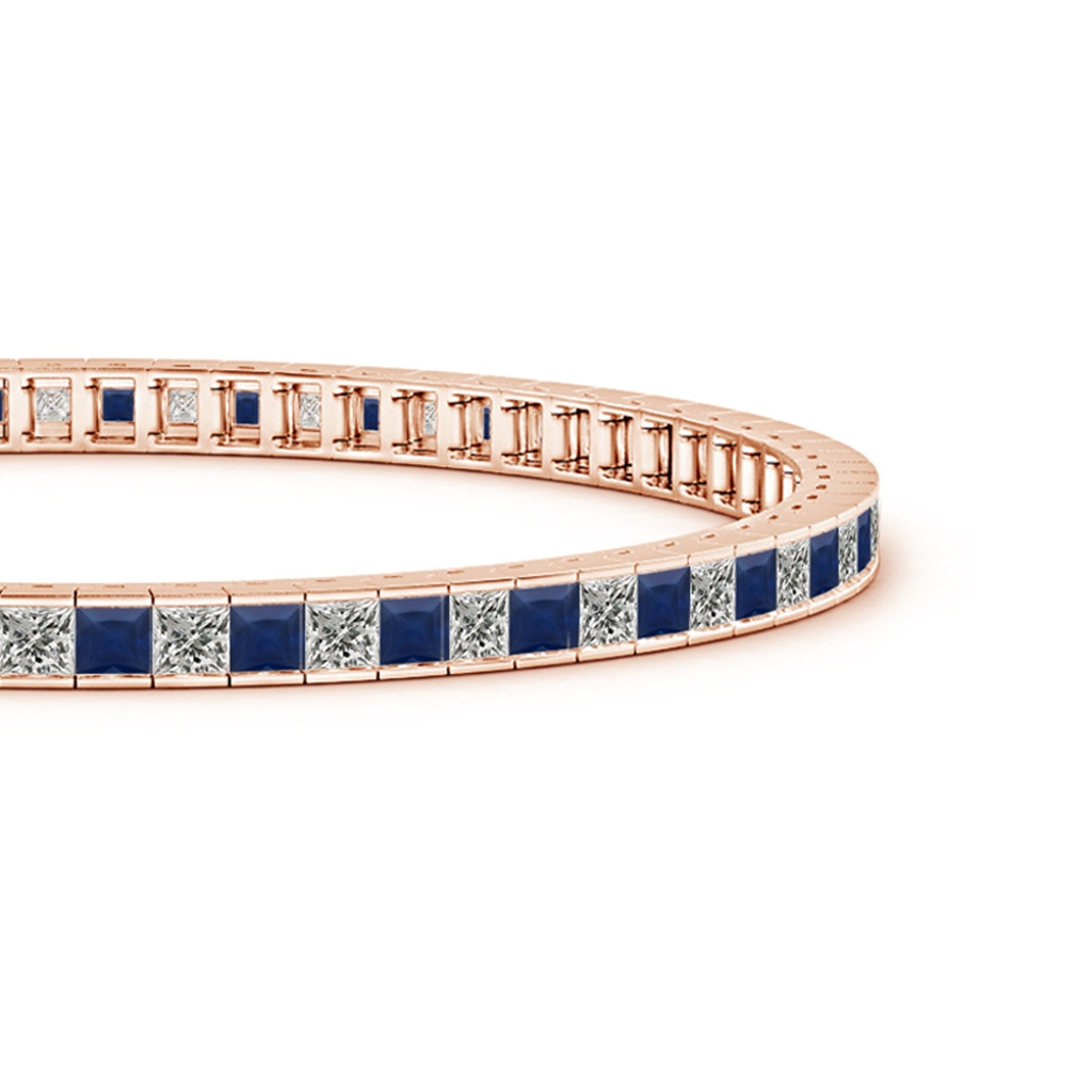 2.5mm A Channel-Set Square Sapphire and Diamond Tennis Bracelet in Rose Gold Side-1