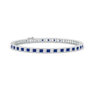 2.5mm AAA Channel-Set Square Sapphire and Diamond Tennis Bracelet in White Gold