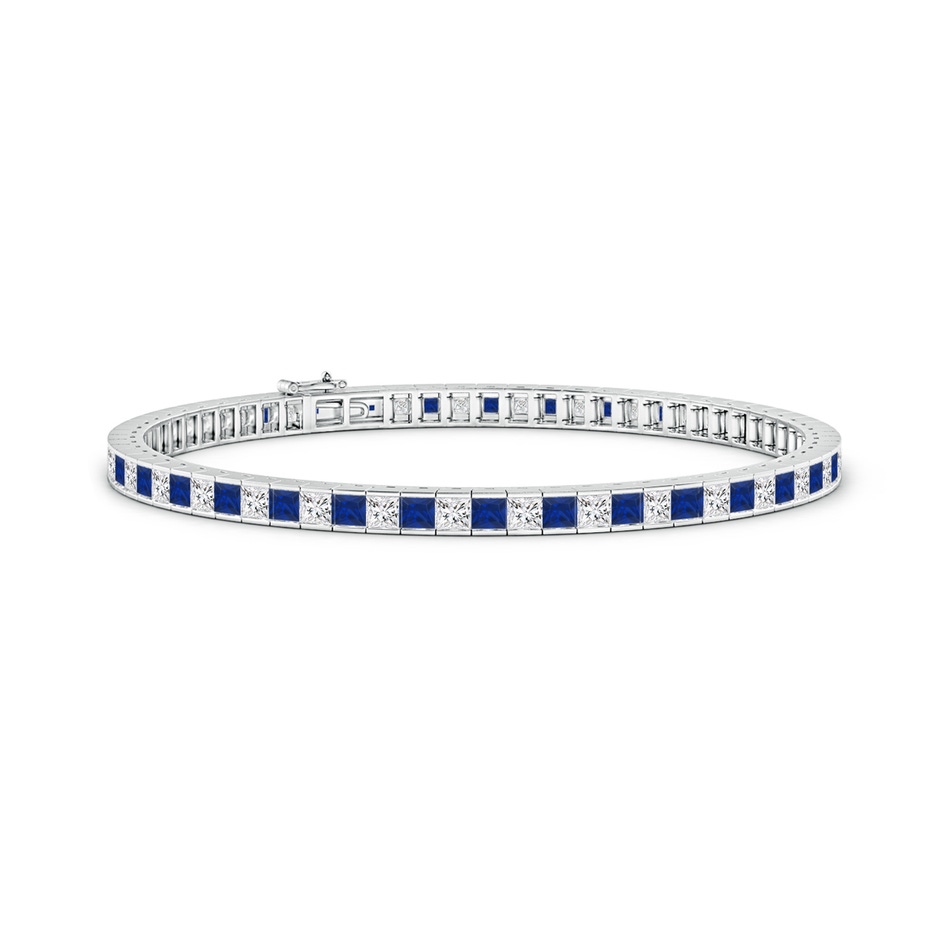 2.5mm AAA Channel-Set Square Sapphire and Diamond Tennis Bracelet in White Gold 