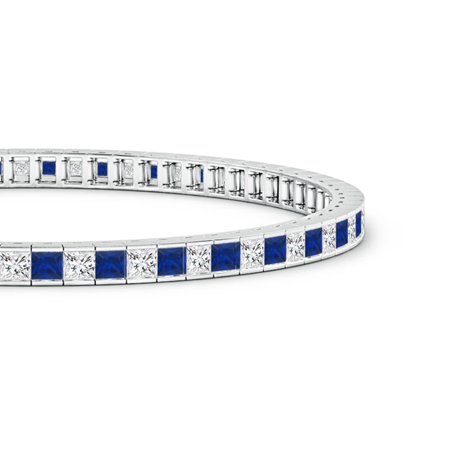 2.5mm AAA Channel-Set Square Sapphire and Diamond Tennis Bracelet in White Gold - side 2