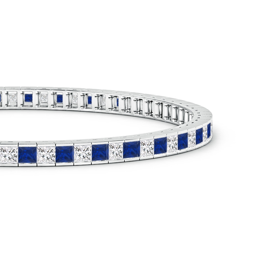 2.5mm AAA Channel-Set Square Sapphire and Diamond Tennis Bracelet in White Gold - side 199