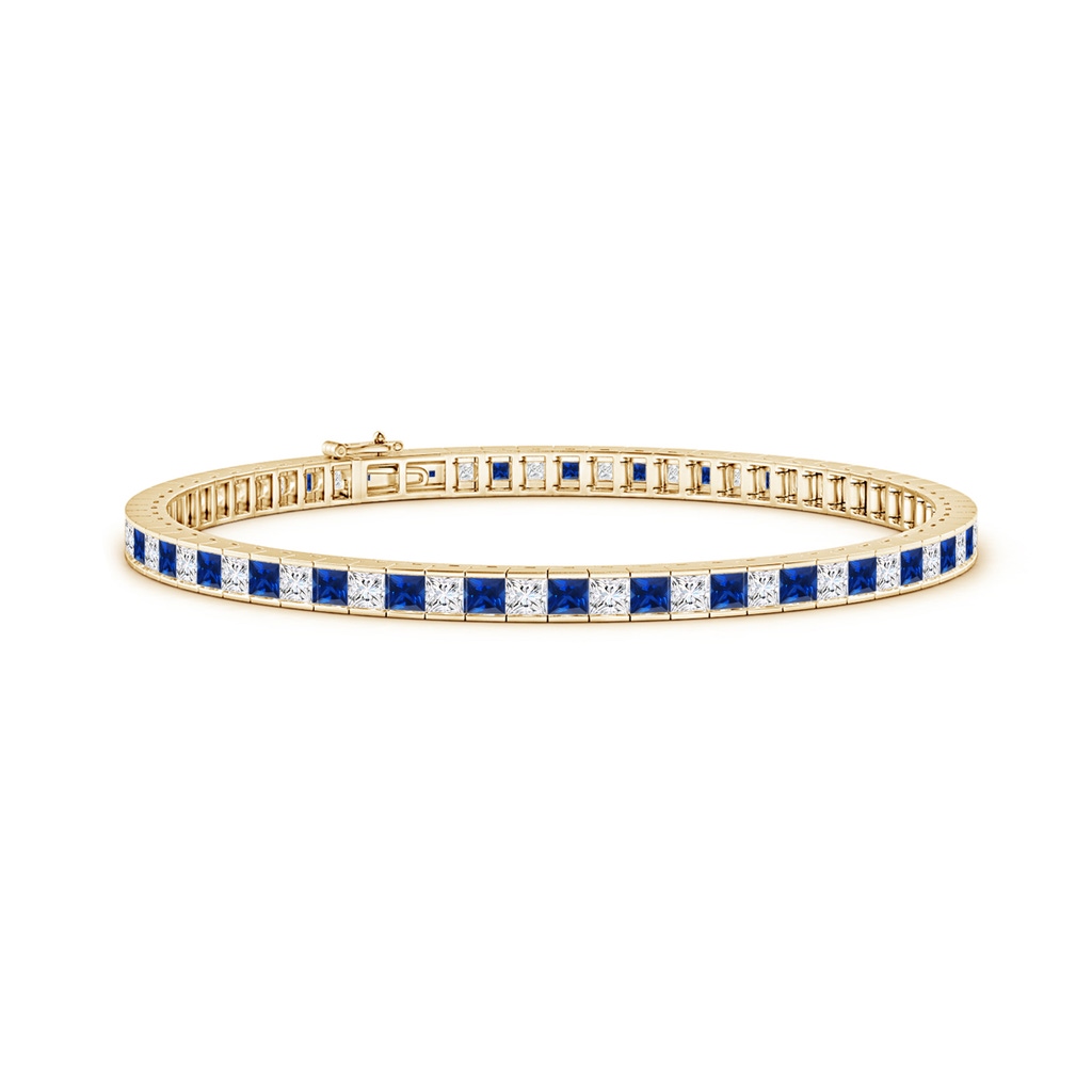 2.5mm AAAA Channel-Set Square Sapphire and Diamond Tennis Bracelet in Yellow Gold
