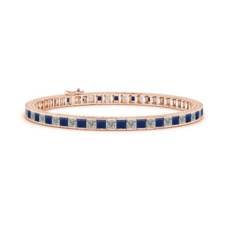 3mm A Channel-Set Square Sapphire and Diamond Tennis Bracelet in Rose Gold